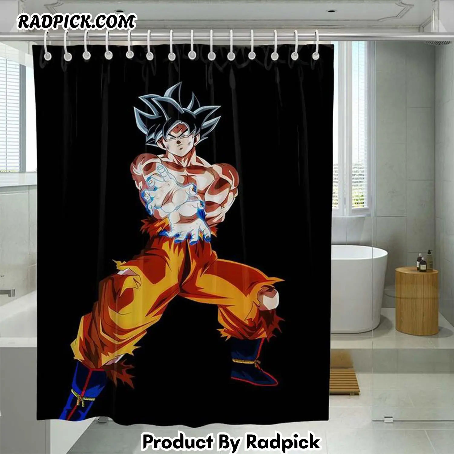 Ultra instinct goku power animeshower curtain set for bathroom decor gift for friends rp38744
